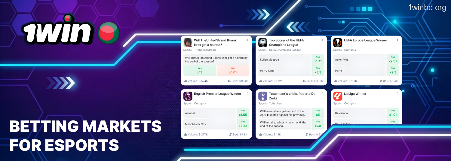 1Win betting markets for esports experience and gameplay